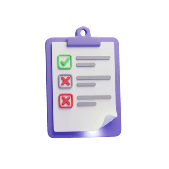 3d Symbol von Zwischenablage mit Checkliste zeigen einer richtig und zwei falsch Antworten isoliert auf transparent Hintergrund png