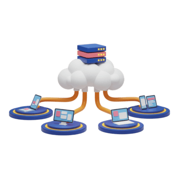 3d cloud computing server connecting various digital device platform isolated on transparent background png