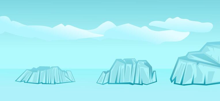 icebergs in the ocean with clouds and sky background illustration vector