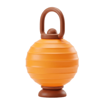 3d representación de un naranja esférico linterna con marrón encargarse de aislado en transparente antecedentes png