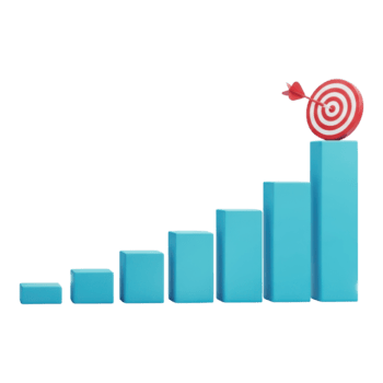 3d stigande bar Diagram med mål och pil som visar Framgång isolerat på transparent bakgrund png
