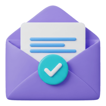 3d icon of open purple envelope with verified message and checkmark isolated on transparent background png
