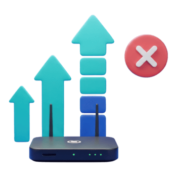 3d enrutador con creciente señal bar y error icono aislado en transparente antecedentes png
