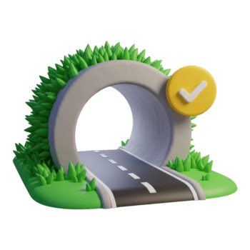 3d icoon van weg tunnel Uitgang met vinkje symbool voor succes geïsoleerd Aan transparant achtergrond png