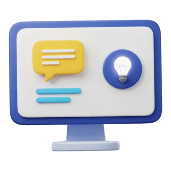 3d icona di computer tenere sotto controllo visualizzazione Chiacchierare bolla e idea lampadina isolato su trasparente sfondo png