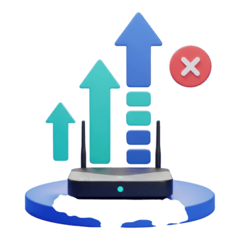 3d router con crescente caricare velocità bar e errore icona isolato su trasparente sfondo png