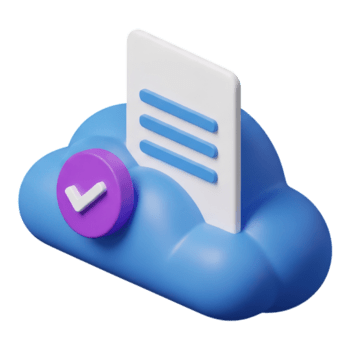 3d icon of cloud storage with document and success verification checkmark isolated on transparent background png