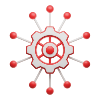 3d ikon av redskap ansluten till flera olika röd nod punkt isolerat på transparent bakgrund png