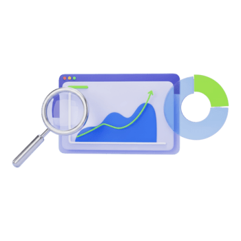 3d icon of data analysis with magnifying glass and chart isolated on transparent background png