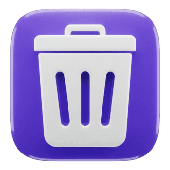 3d framställa av en vit skräp kan ikon på en lila fyrkant knapp isolerat på transparent bakgrund png
