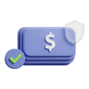 3d icona di sicuro i soldi transazione con segno di spunta e scudo isolato su trasparente sfondo png