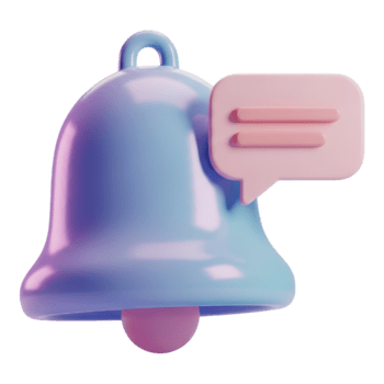 3d rendering of a blue notification bell icon with a pink message bubble isolated on transparent background png