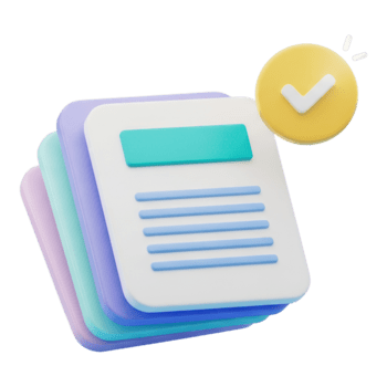 3d icon of stacked document with checkmark for task completion isolated on transparent background png
