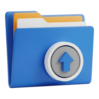 3d blue folder icon with upload arrow symbol isolated on white isolated on transparent background png