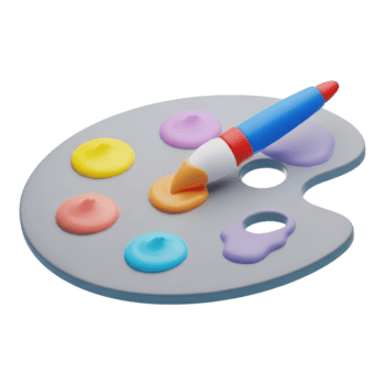 3d Rendern von ein Künstler Farbe Palette mit bunt Farbe Blobs und Bürste isoliert auf transparent Hintergrund png