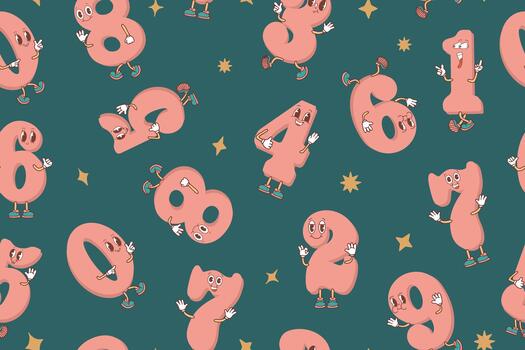 Playful numbers with expressive faces in a seamless pattern. Perfect for educational and creative design projects vector