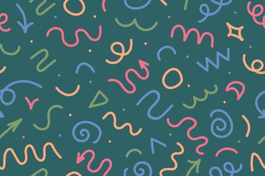 vistoso resumen garabatos en un sin costura modelo en contra un oscuro antecedentes vector