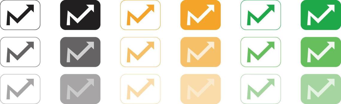Upward trending graph arrow icon grid, business progress symbol, multiple color palette vector