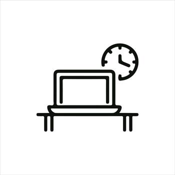 Minimalist illustration of a laptop and clock symbolizing productivity and time management for business and remote work vector