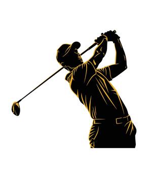 Dynamic silhouette of a golfer executing a powerful swing with club raised high vector