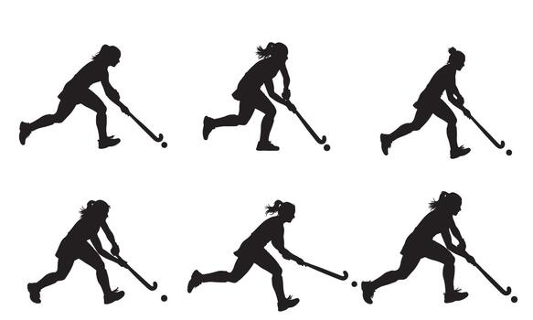 Dynamic hockey player silhouette sequence showing various poses and movements in action silhouette vector