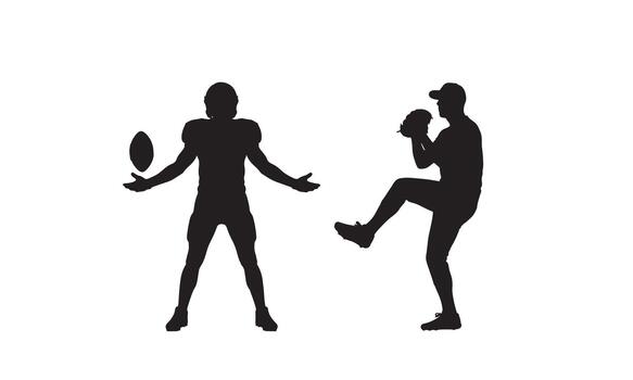 Dynamic silhouette of an american football player and a baseball pitcher in action vector
