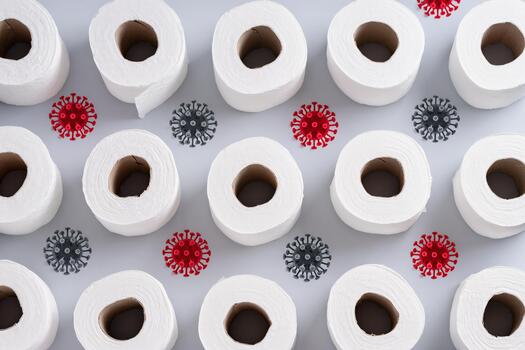 Rolls of Toilet Paper featuring Virus Patterns creatively displayed on their surface design photo