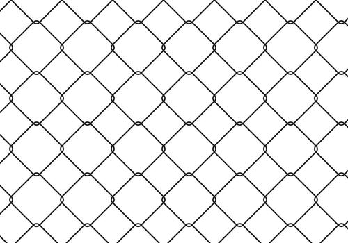 Steel fence wire chain link pattern, endless grid background. Prison wire black mesh, fishnet texture. Basketball hoop net. Metal rhombus lattice. Seamless pattern for soccer, football, hockey gates. vector