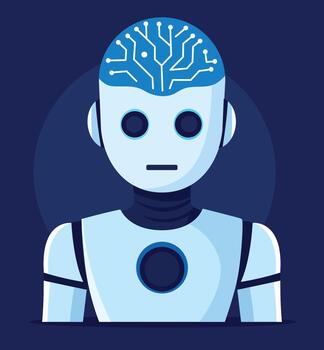 Humanoid robot with circuit patterns, representing artificial intelligence and advanced computing vector