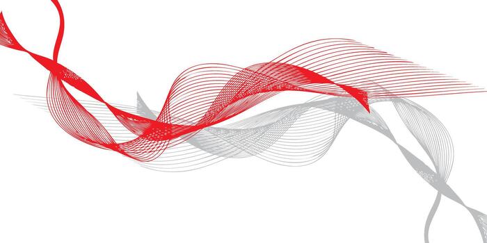 Dynamic abstract wave of intertwined red and grey transparent lines in a fluid flowing motion. vector