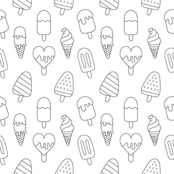 seamless pattern hand drawn collection of ice cream on white background vector