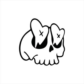 Whimsical skull illustration with heart eyes and cross pupils against a clean white backdrop, perfect for edgy designs and creative projects that need a unique twist vector