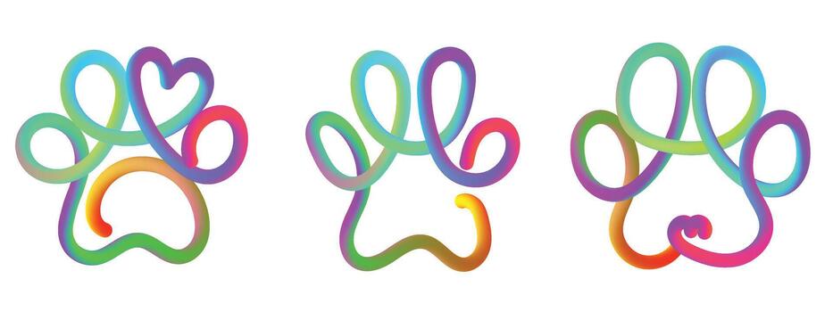 Abstract Colorful Continuous Line Paw Prints vector
