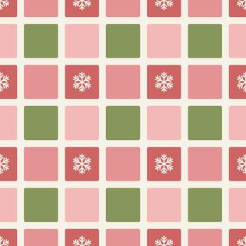 Christmas red green block tiles with snowflake seamless pattern background vector