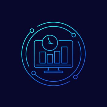 real time data icon, business analysis and market information, linear design vector