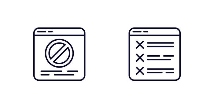 blocked website icons, blocking web page, line design vector