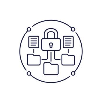 locked folders line icon, document protection and data security vector
