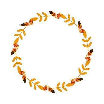 Simple circle frame. Hand drawn branches and feathers. vector