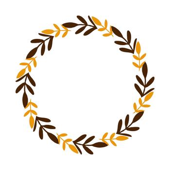 Decorative simple circle frame. Hand drawn leaves, branches and feathers. vector