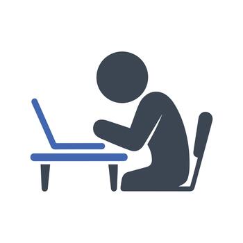 Person working at a desktop computer icon vector