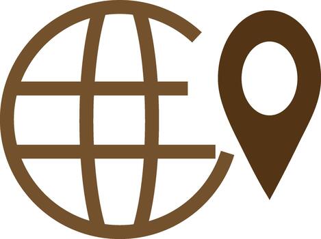 Brown globe with location pin icon for travel and navigation vector