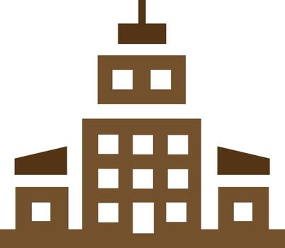 Brown building icon with windows and tower minimalist architecture design vector