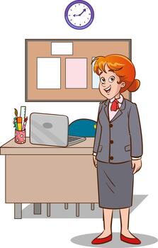 woman teacher is making a statement in front of the class.University or college teacher giving lecture in classroom. vector