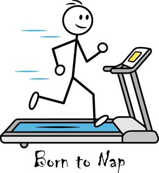 Stick figure running on treadmill with blue streaks and text stickfigure exercise vector
