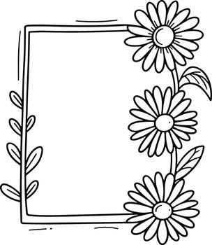 sencillo negro y blanco línea dibujo de un rectangular marco con Tres margaritas vector