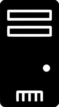 Desktop Computer Tower Black Silhouette on White Background. Computer, PC, hardware, tech, minimal icon vector