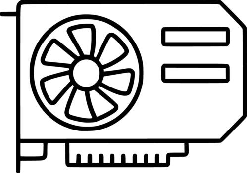 GPU Graphics Card Line Art Icon on White Background. GPU, graphics, computer, hardware, tech, minimal icon vector