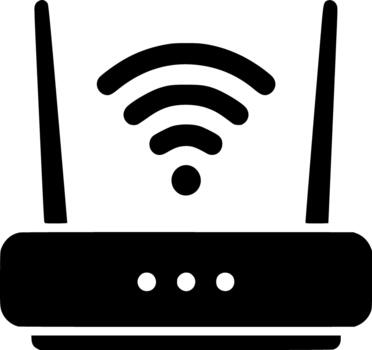 Wi-Fi Router Black Silhouette on Pure White Background. Wi-Fi, router, network, wireless, tech, minimal icon vector