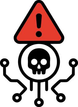 Cyber Threat Alert Icon in Minimal Monochrome Style. Cybersecurity, threat, alert, hacker, network, icon vector