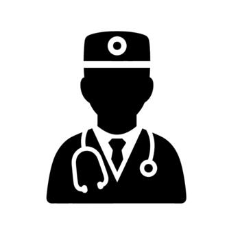 Simple doctor avatar icon with stethoscope and head mirror. Medical practitioner glyph symbol for healthcare applications and web design vector
